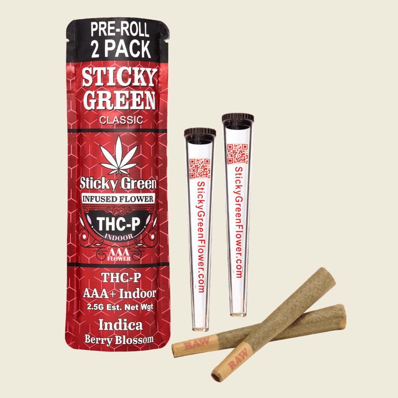 Berry Blossom THCP Pre Rolls (Indica) - Sticky Green Flower