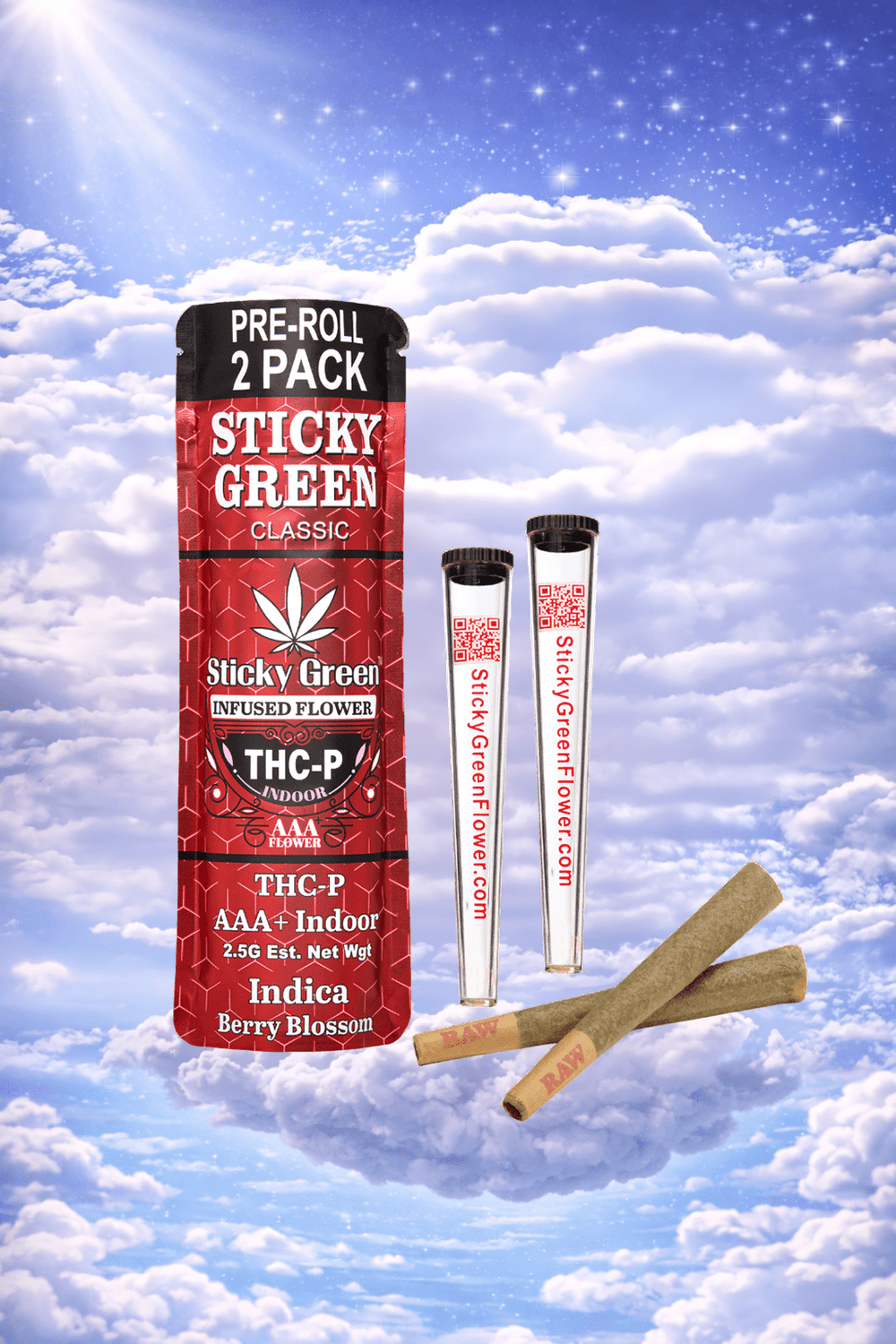 Berry Blossom THCP Pre Rolls (Indica) - Sticky Green Flower