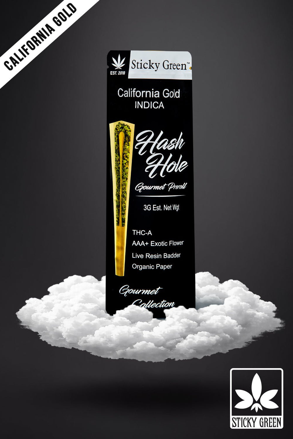 California Gold Hash Hole Pre Rolls (Indica) - Sticky Green Flower