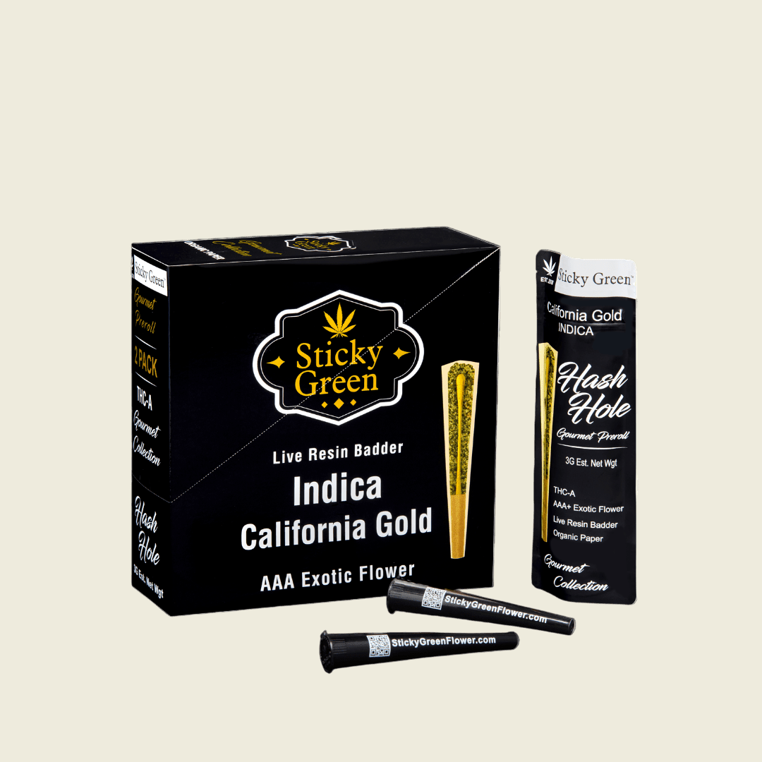 California Gold Hash Hole Pre Rolls (Indica) - Sticky Green Flower