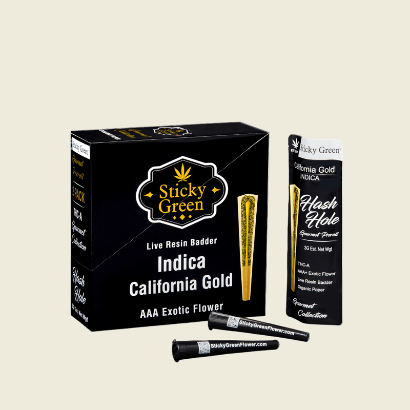 California Gold Hash Hole Pre Rolls (Indica) - Sticky Green Flower