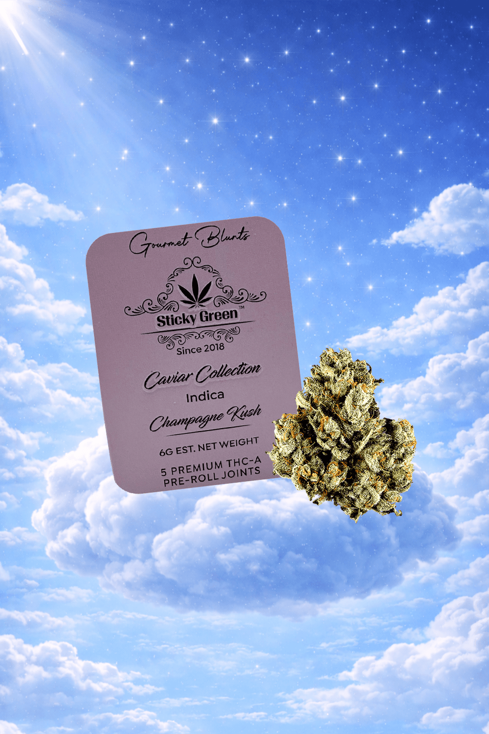 Champagne Kush Caviar Collection Pre Rolls (Indica) - Sticky Green Flower