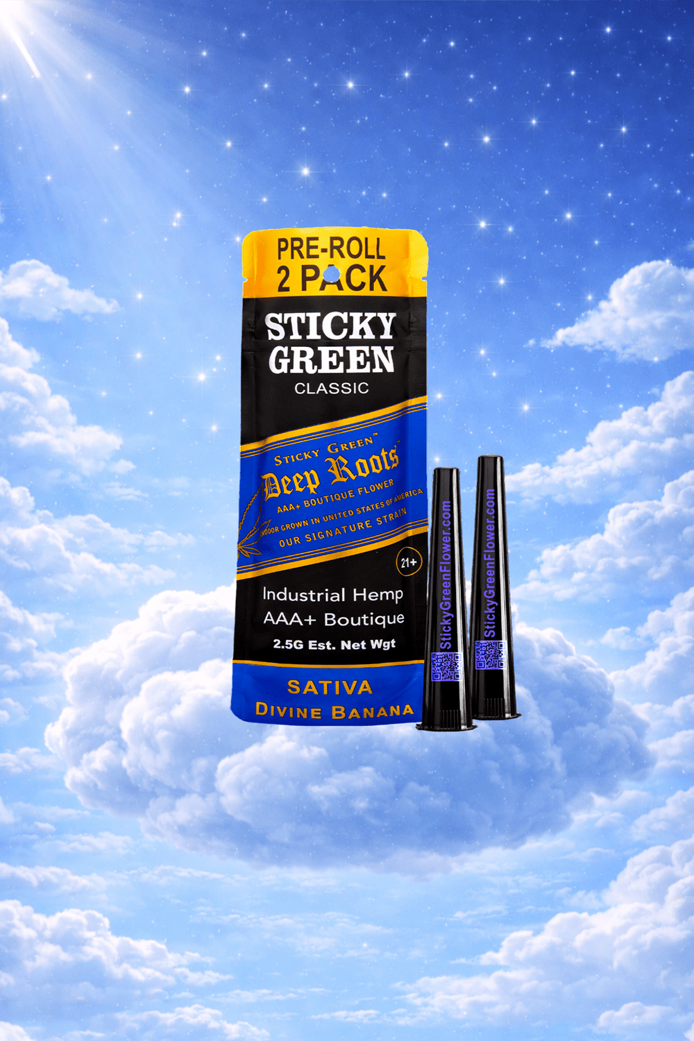 Divine Banana Deep Roots Pre Rolls (Sativa) - Sticky Green Flower