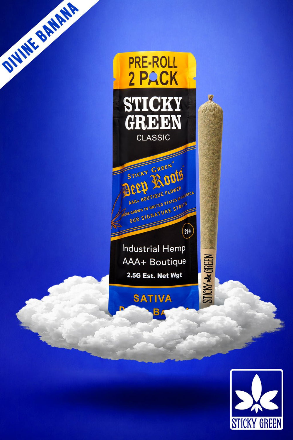Divine Banana Deep Roots Pre Rolls (Sativa) - Sticky Green Flower