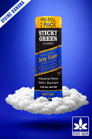 Divine Banana Deep Roots Pre Rolls (Sativa) - Sticky Green Flower