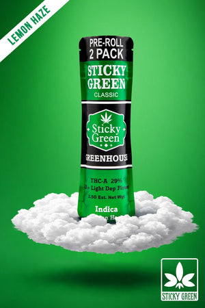 Lemon Haze Green House Pre Rolls (Indica) - Sticky Green Flower