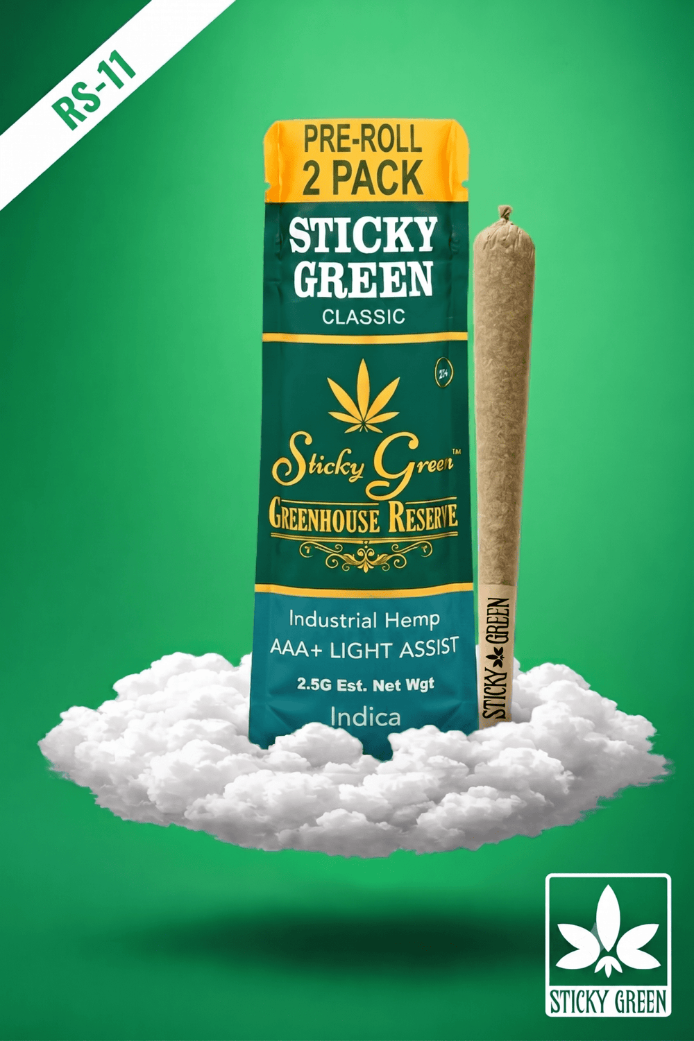RS-11 Green House Reserve Pre Rolls (Indica) - Sticky Green Flower