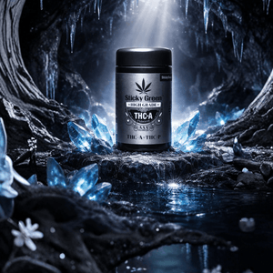 Sticky Green Silver Haze High Grade flower jar packaging, family-owned hemp brand