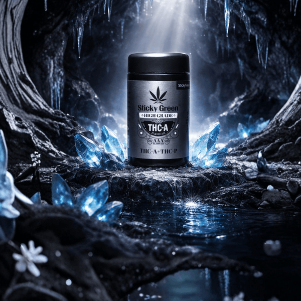 Sticky Green Silver Haze High Grade flower jar packaging, family-owned hemp brand