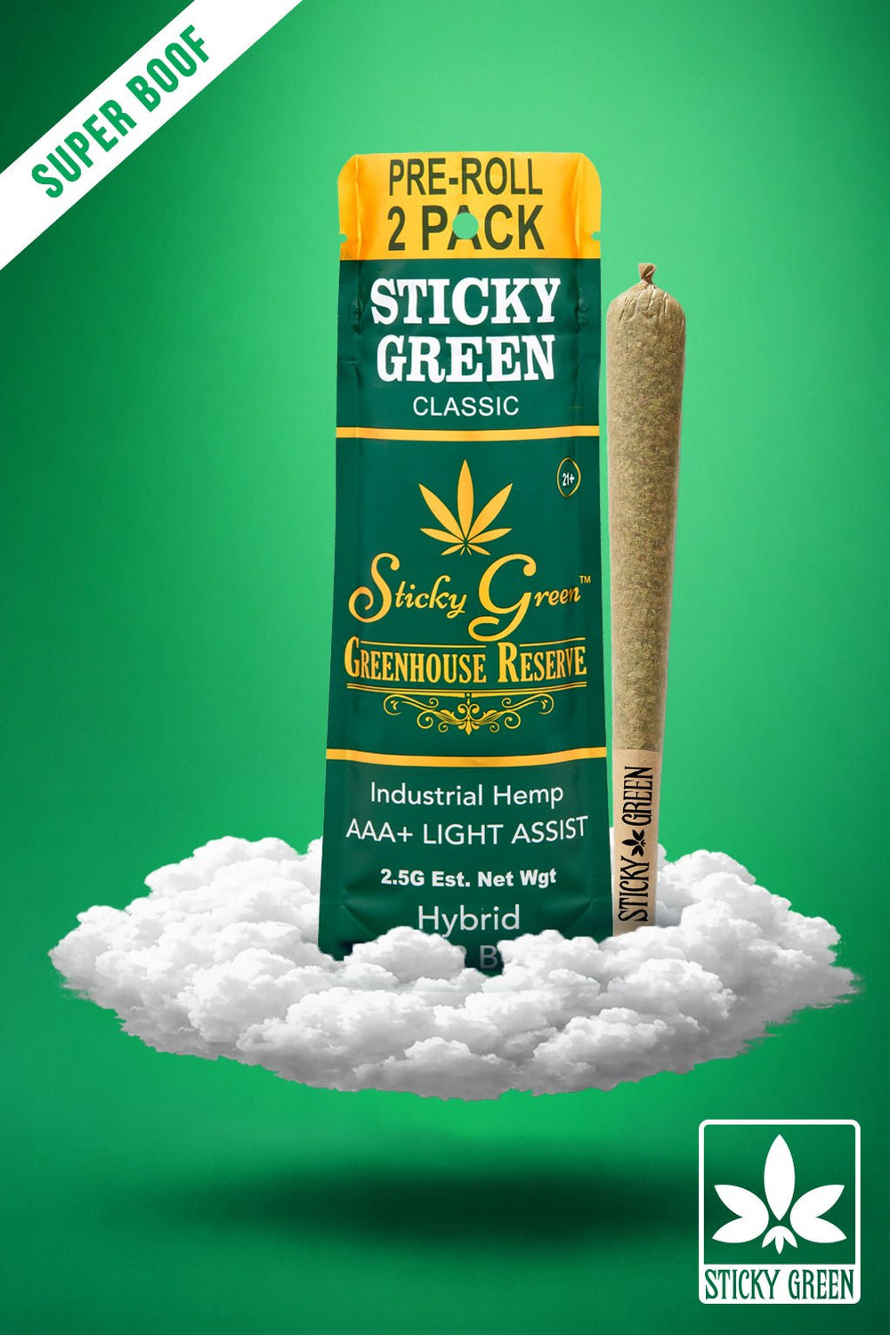Super Boof Green House Reserve Pre Rolls (Hybrid) - Sticky Green Flower