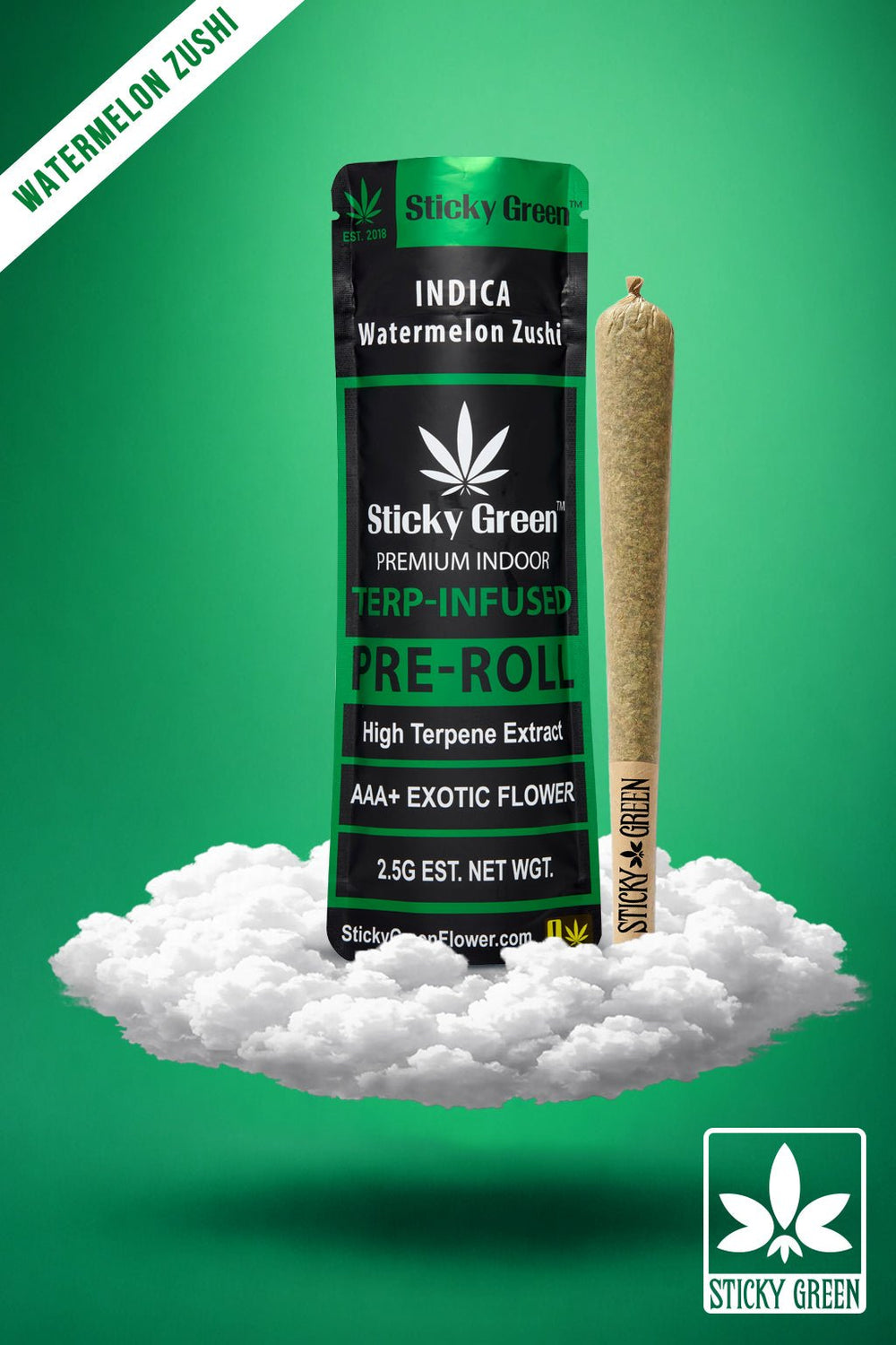 Watermelon Zushi Pre Roll Terp Infused Pre Rolls (Indica) - Sticky Green Flower
