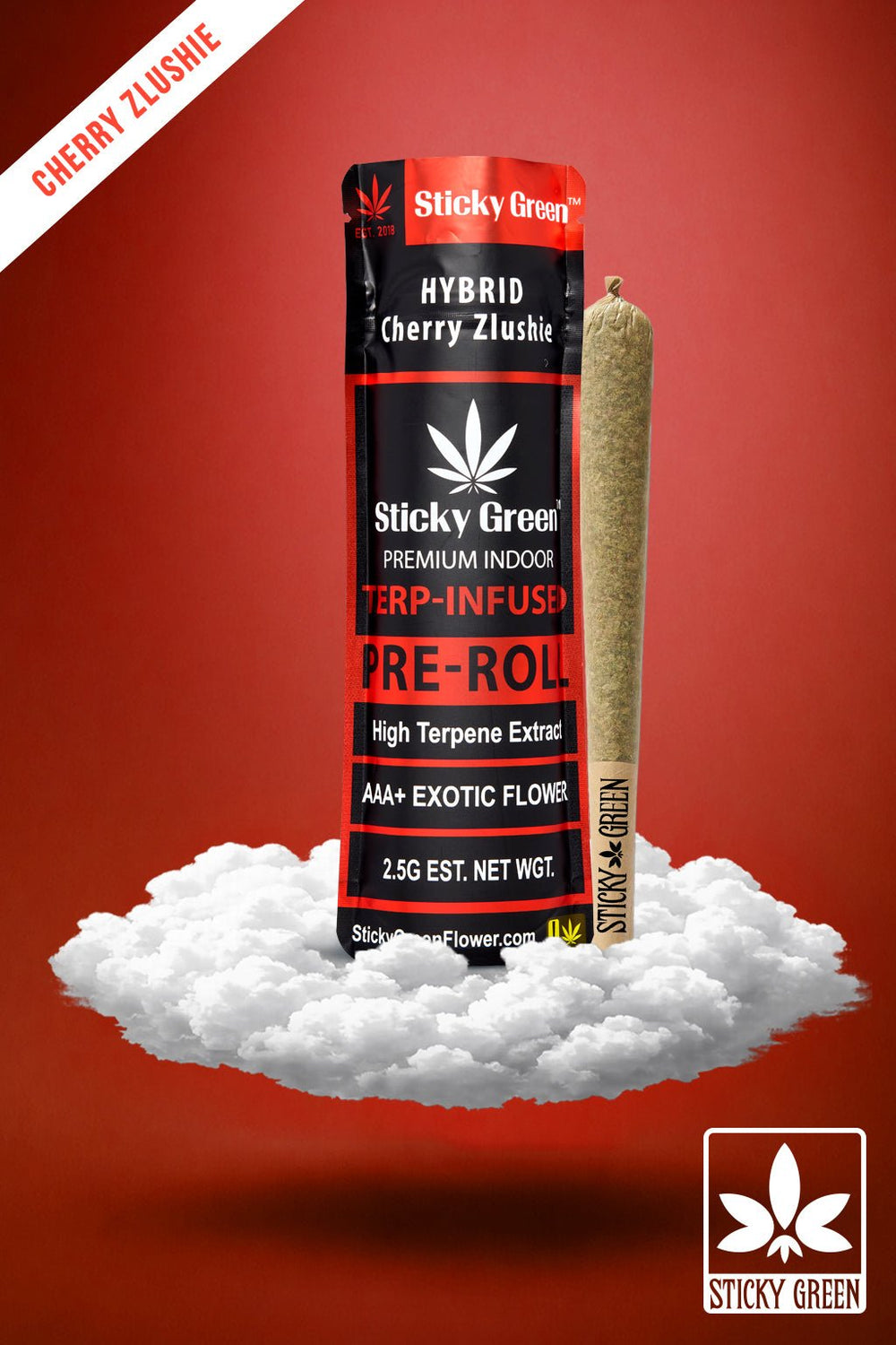 White Cherry Zlushie Pre Roll Terp Infused Pre Rolls (Hybrid) - Sticky Green Flower